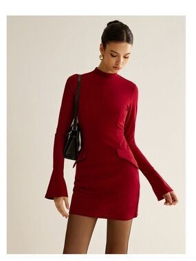Commense Minimalist Plain Mock Neck Dress